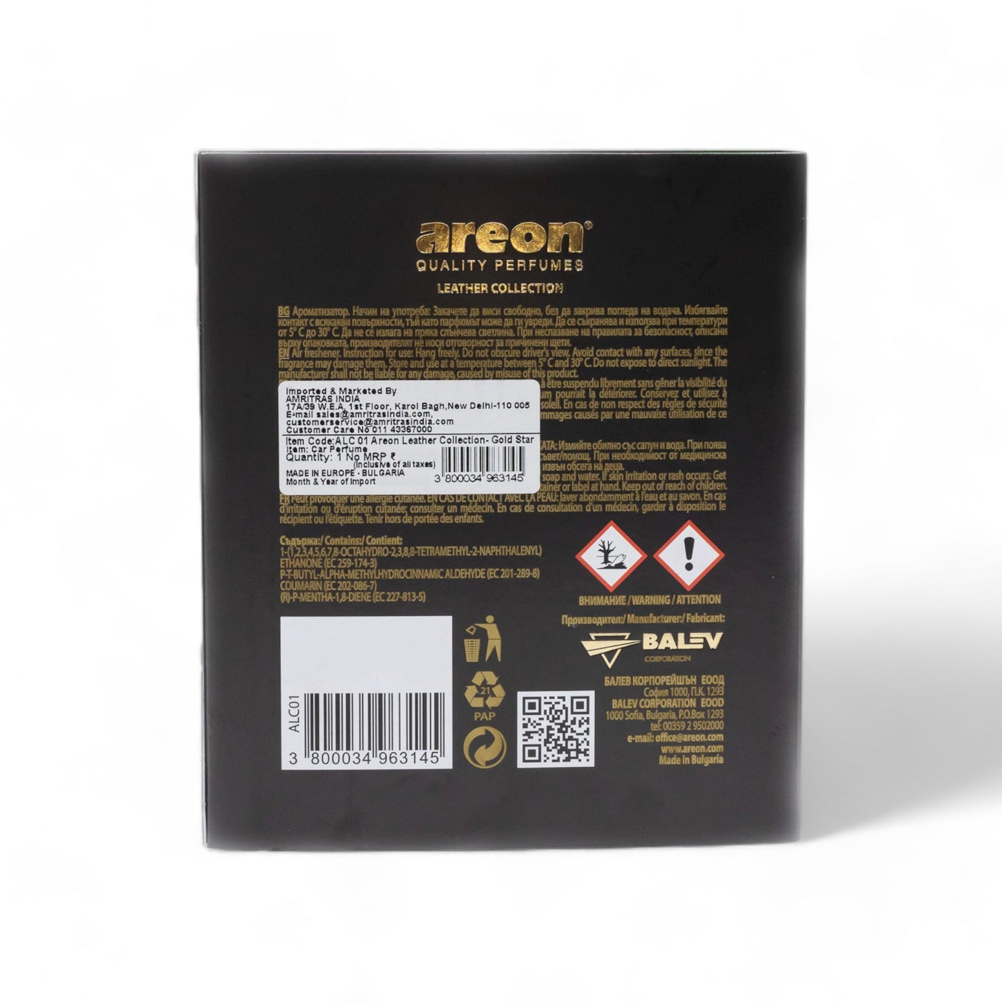 Areon Premium Leather Collection Hanging Car Perfume - Gold Star - TurboCars