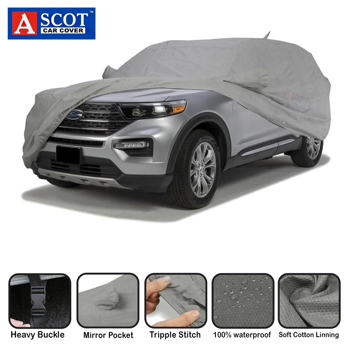 Ascot Maruti Baleno Car Cover Waterproof 2015 - 2024 Model with Mirror & Antenna Pockets 3 Layers Custom - Fit All Weather Heat Resistant - TurboCars