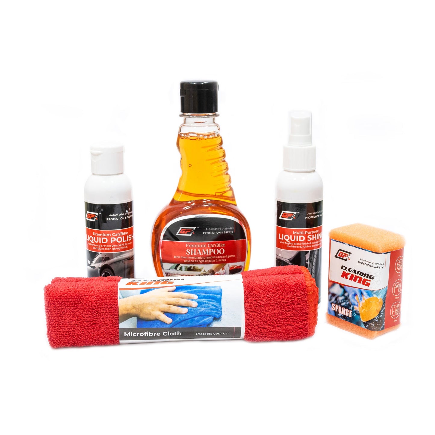 GFX Car Care Kit - 1 Shampoo, 1 Liquid Polish, 1 Liquid Shine, 1 Sponge, 1 Microfiber Cloth - TurboCars