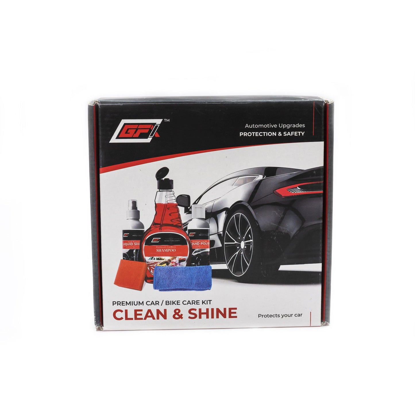 GFX Car Care Kit - 1 Shampoo, 1 Liquid Polish, 1 Liquid Shine, 1 Sponge, 1 Microfiber Cloth - TurboCars