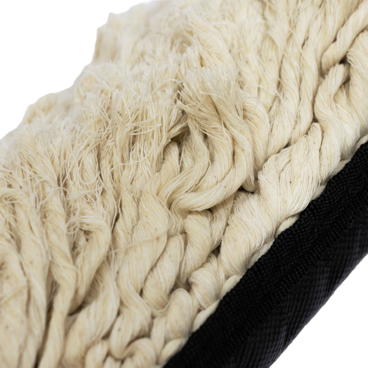 Close-up of wax-treated, off-white cotton strands on the TurboCars Jopasu Car Duster, attached to a black plastic base. The thick fibers are designed for scratch-free, effortless dust removal.