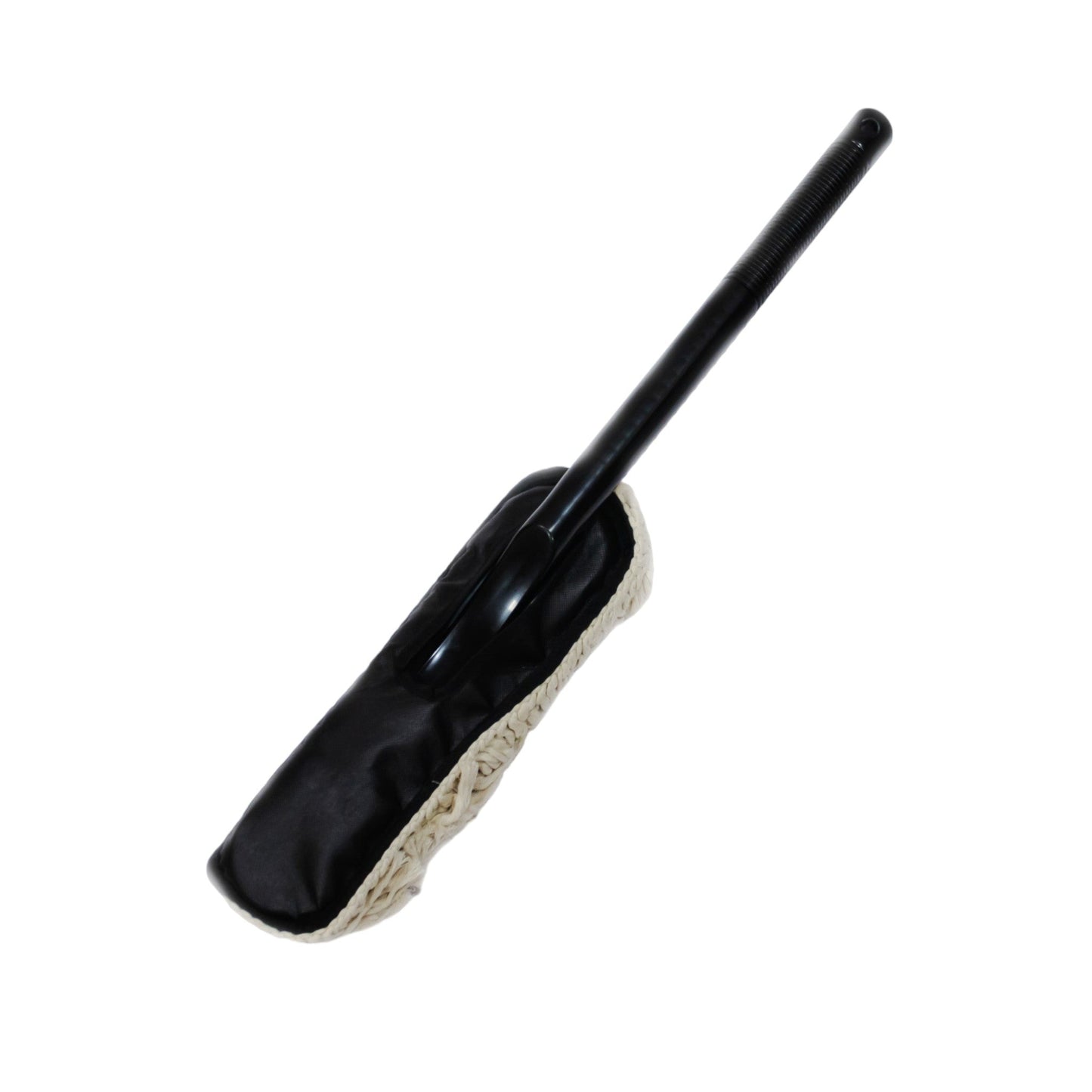 The TurboCars Jopasu Car Duster features a black handle and beige, wax-treated cotton strands for scratch-free, effortless dust removal, shown against a white background.