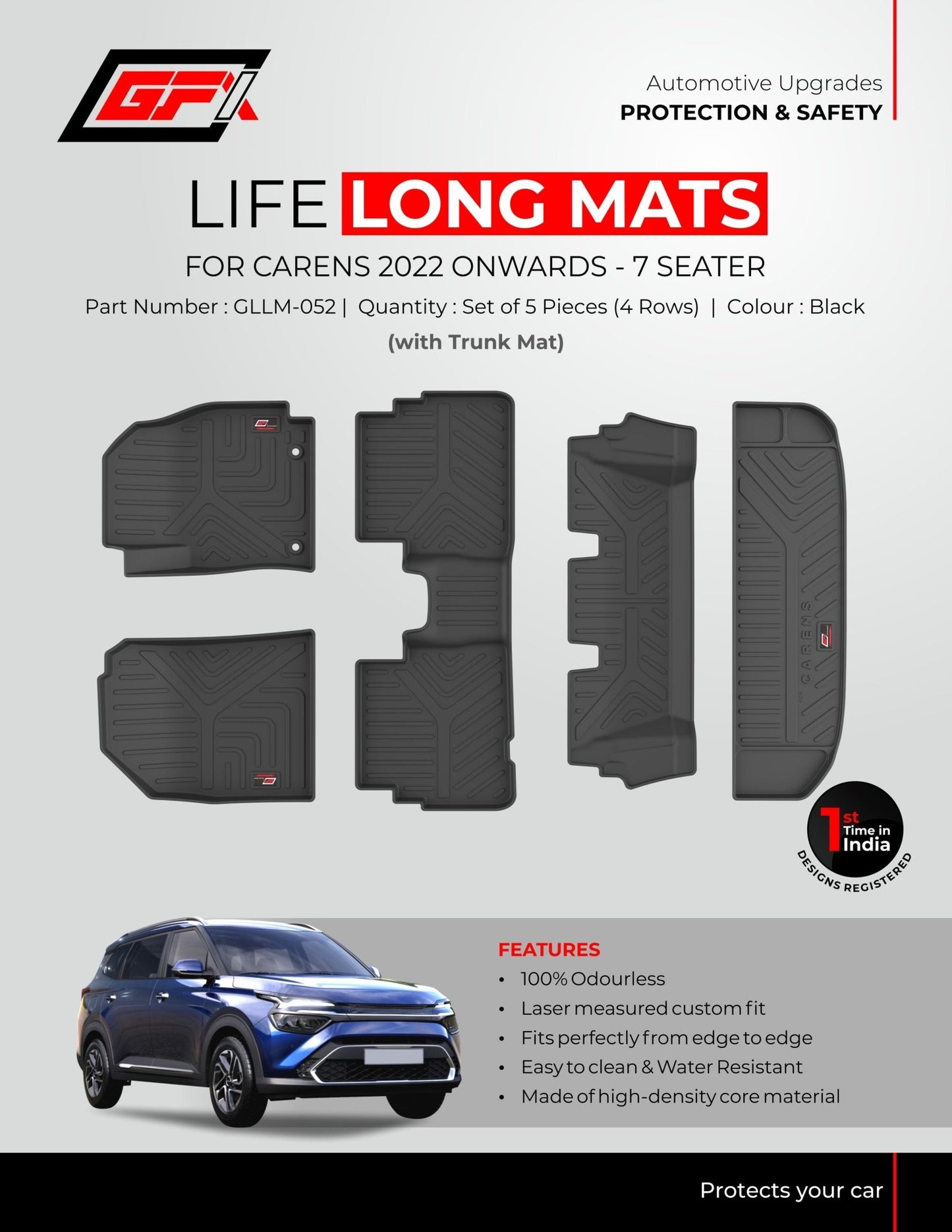 Kia Carens GFX Life Long Foot Mat with Trunk Mat - TurboCars