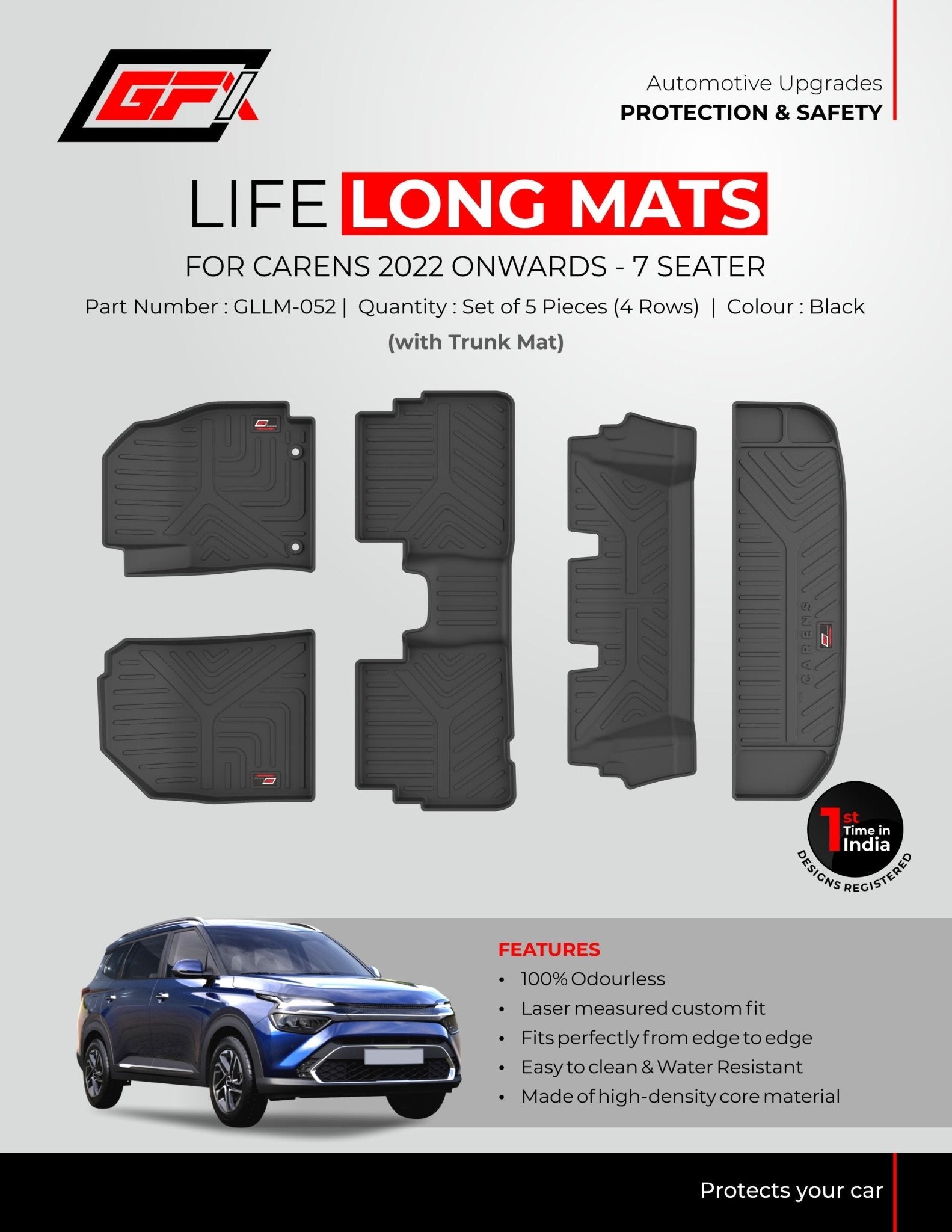 Kia Carens GFX Life Long Foot Mat with Trunk Mat - TurboCars