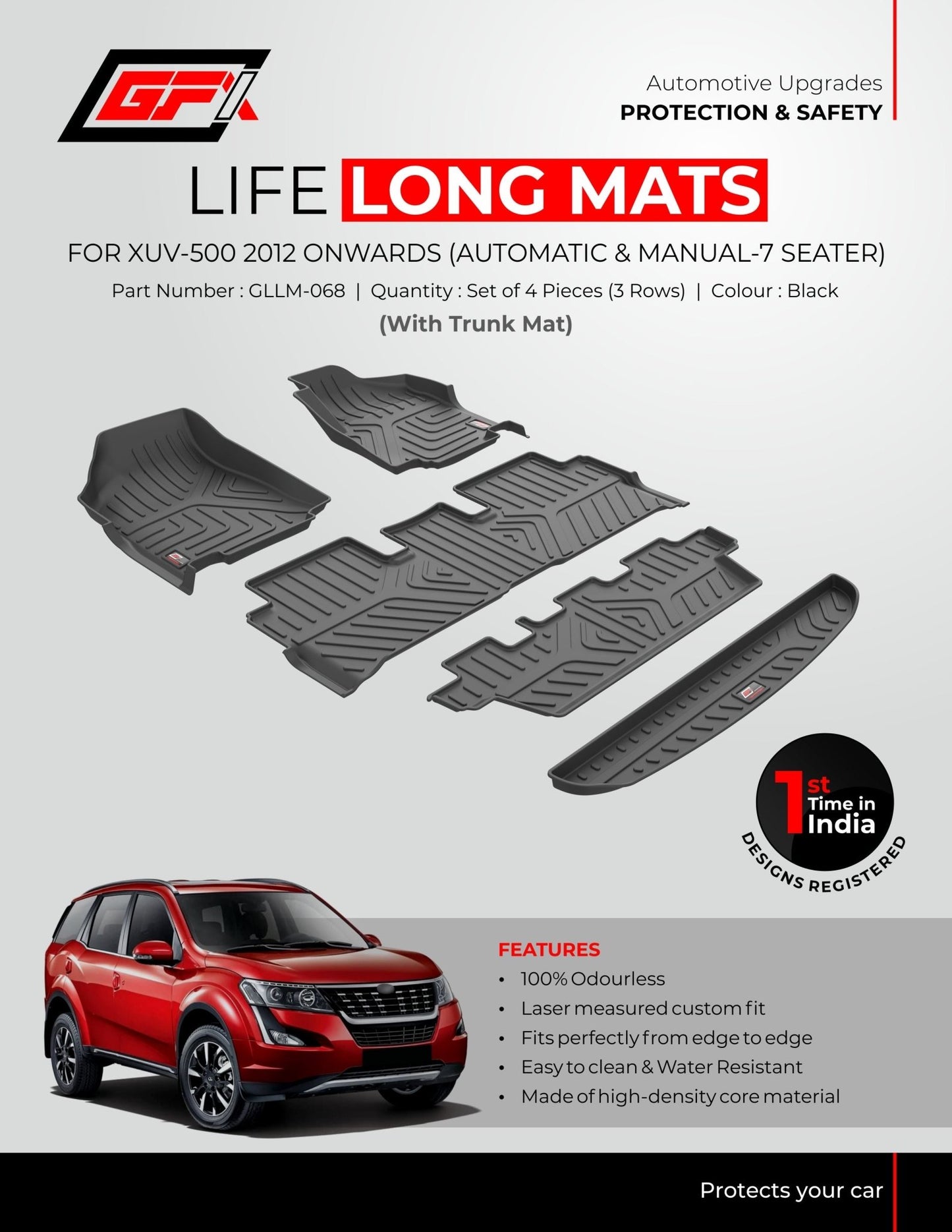 Mahindra XUV500 2012 GFX Life Long Mat with GFX Trunk Mat - TurboCars