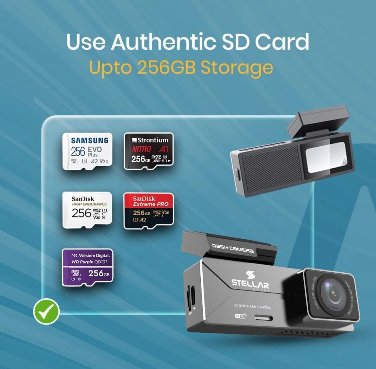 STELLAR DRIVE SD-01™ 2K QHD Smart Dashcam with Wi-Fi App Connectivity | Without Hardwire in the Box - TurboCars
