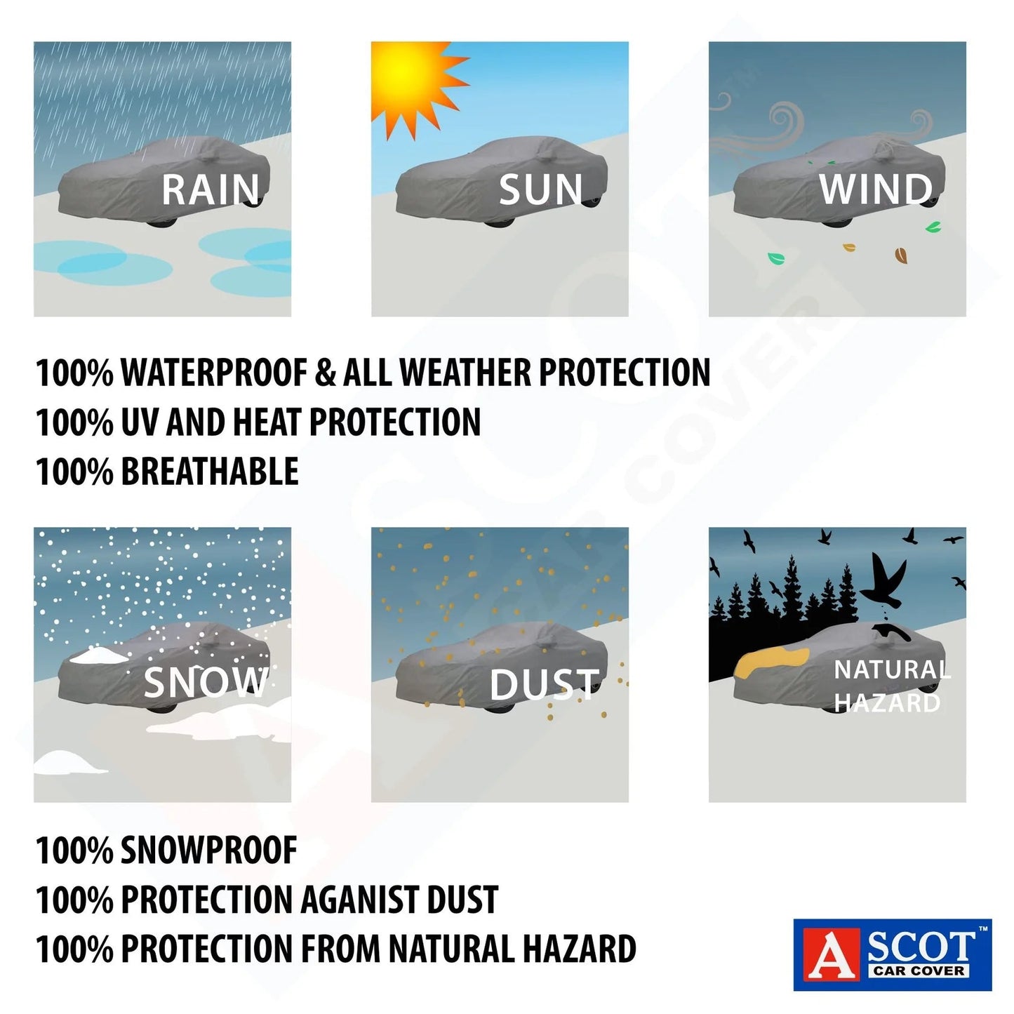 Ascot Hyundai Creta / Creta Facelift Car Cover Waterproof 2020 - 2024 Model with Mirror & Antenna Pockets 3 Layers Custom - Fit All Weather Heat Resistant UV Proof - TurboCars