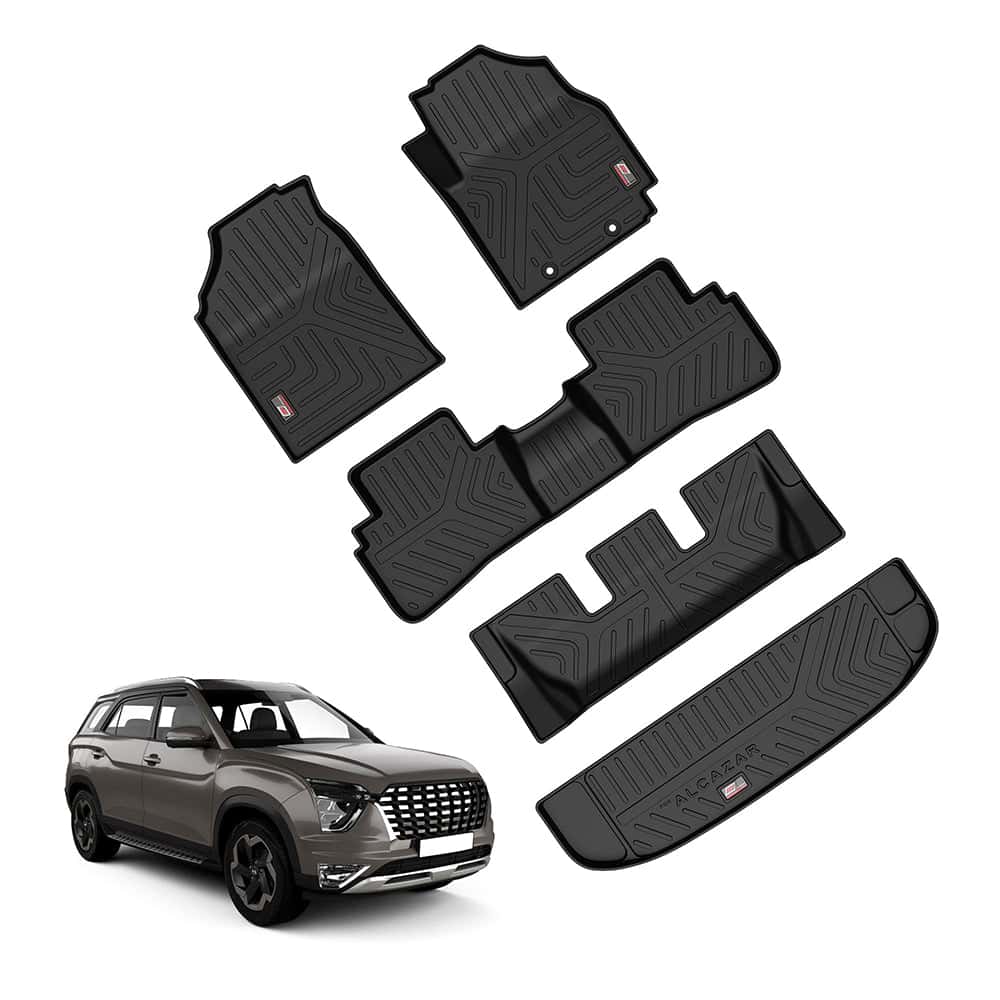 Hyundai Alcazar (2021 - 2023) GFX Life Long Car Floor Mat with GFX Trunk Mat - TurboCars