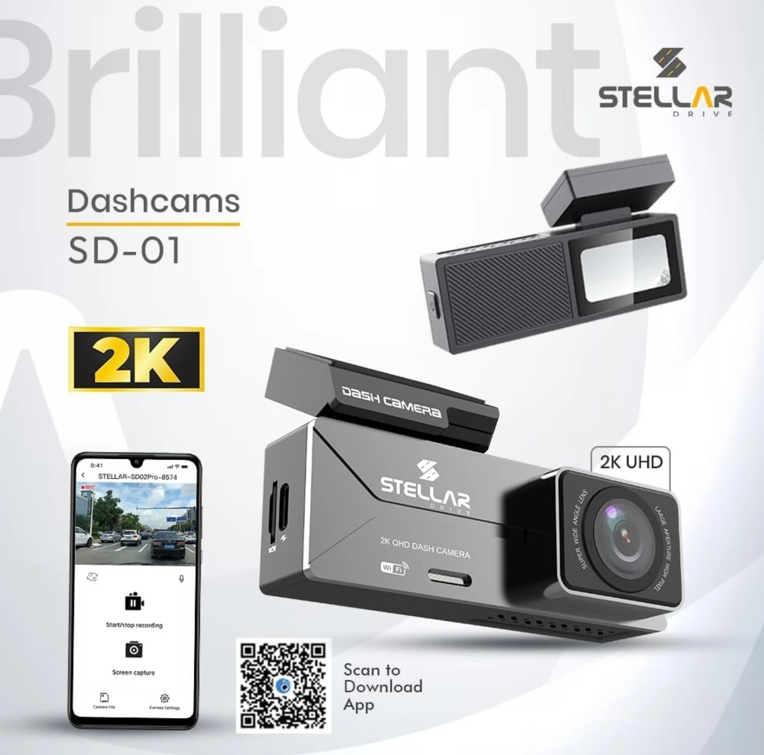 STELLAR DRIVE SD-01™ 2K QHD Smart Dashcam with Wi-Fi App Connectivity | Without Hardwire in the Box - TurboCars