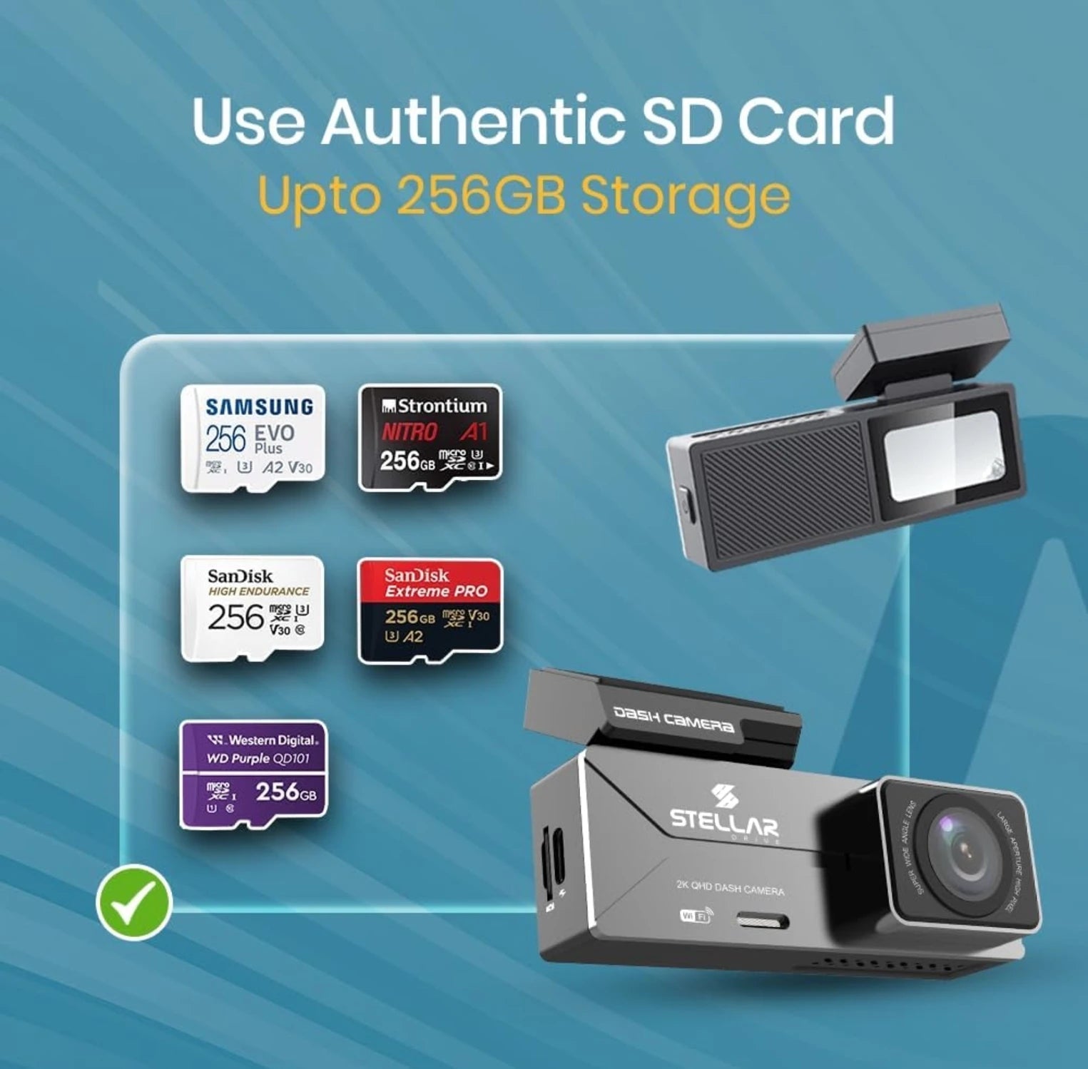 STELLAR DRIVE SD-01™ 2K QHD Smart Dashcam with Wi-Fi App Connectivity | Without Hardwire in the Box - TurboCars