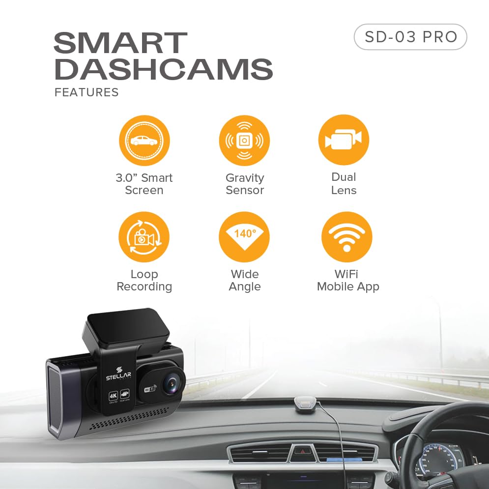 STELLAR DRIVE SD - 03 Pro™ 4K + 2.5K Dual Channel Smart Dash Camera with ADAS , BSD & Hardwire in the Box - TurboCars