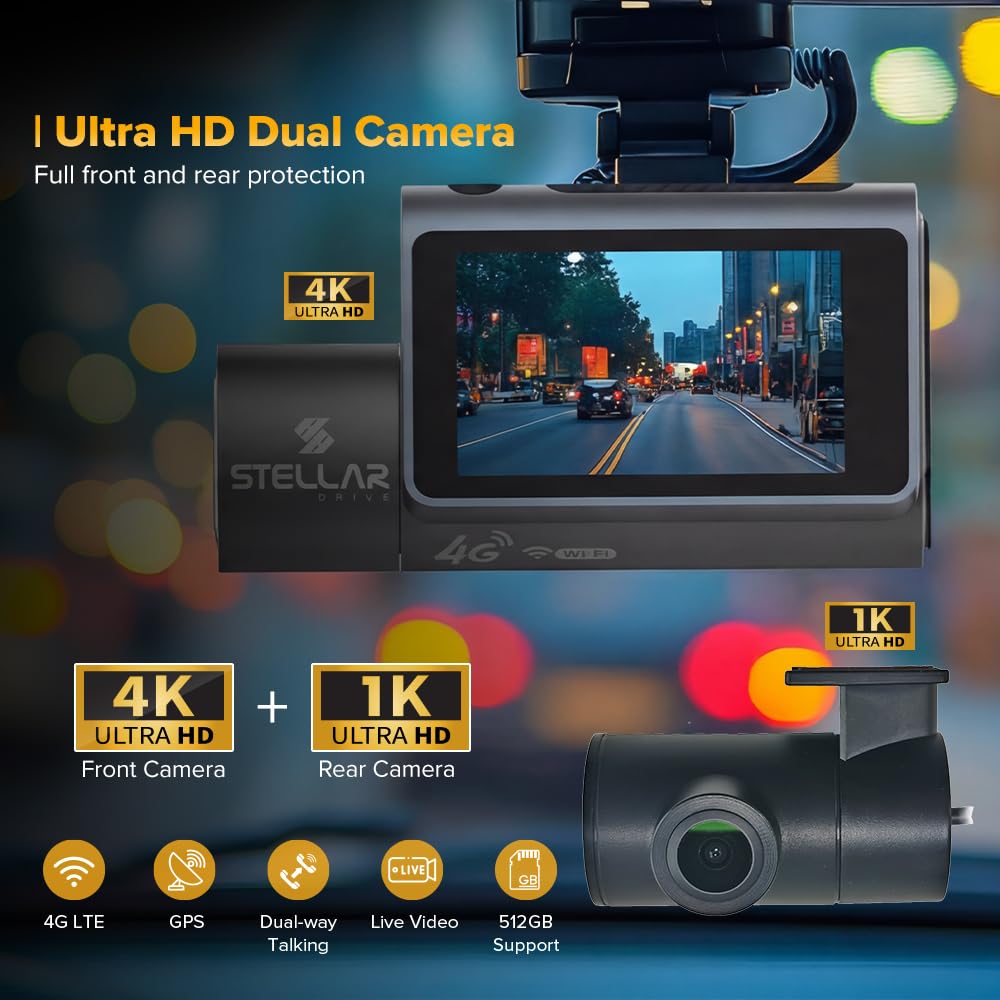 STELLAR DRIVE SD - 4G LIVE ULTRA™ 4G LTE Smart Dashcam with Live Tracking & Remote Surveillance | Hardwire in the Box - TurboCars
