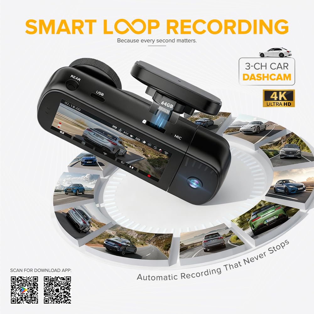 STELLAR DRIVE SD - X4 FUSION™ 4K Ultra HD 3 - Channel Car Dash Cam | Front + Rear + Cabin Recording | GPS Tracking | Built - in 5G WiFi | G - Sensor | Loop Recording | Free App Control | Hardwire In the Box - TurboCars