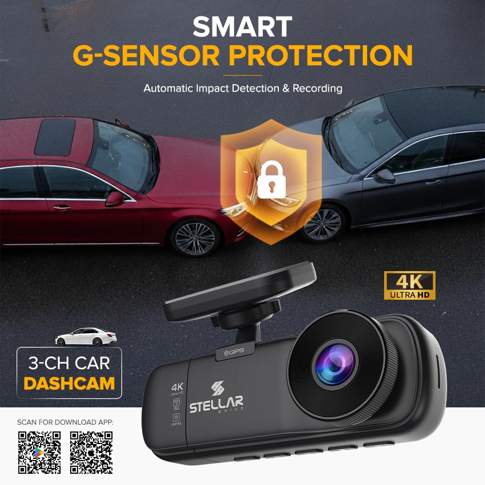 STELLAR DRIVE SD - X4 FUSION™ 4K Ultra HD 3 - Channel Car Dash Cam | Front + Rear + Cabin Recording | GPS Tracking | Built - in 5G WiFi | G - Sensor | Loop Recording | Free App Control | Hardwire In the Box - TurboCars