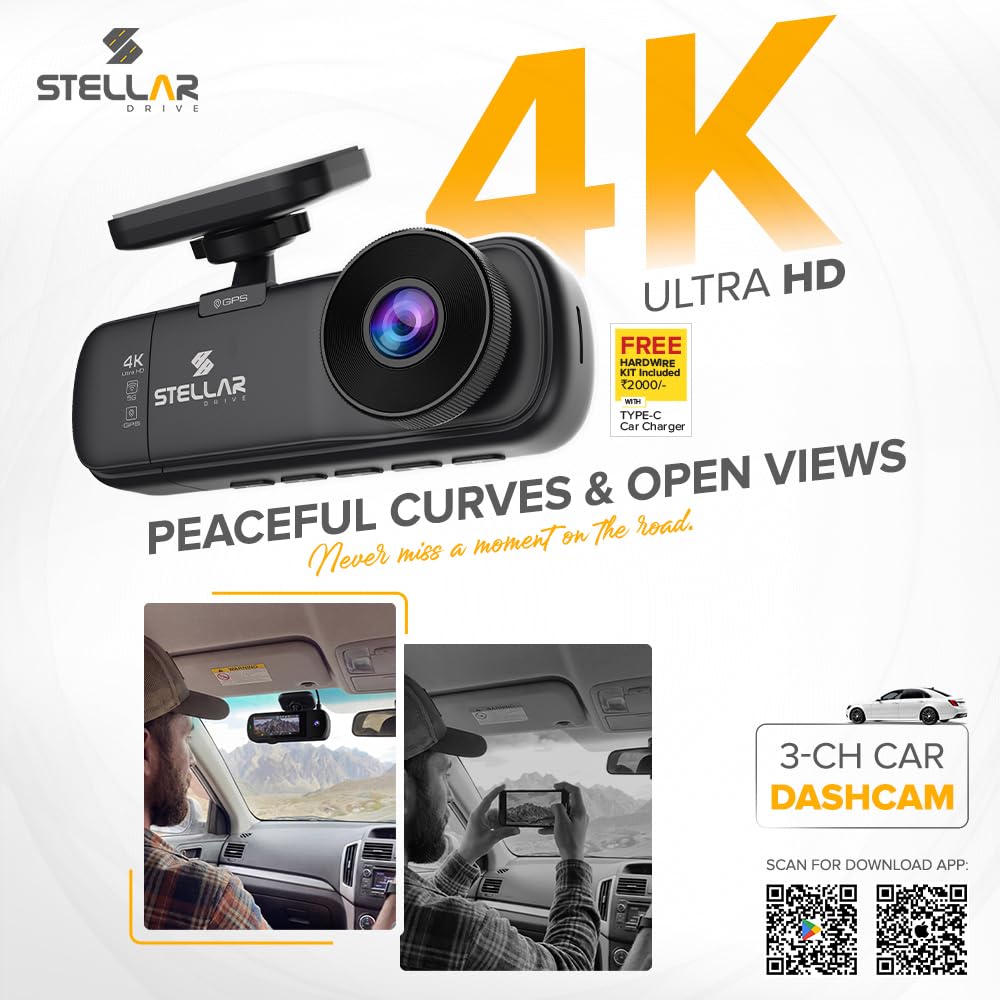 STELLAR DRIVE SD - X4 FUSION™ 4K Ultra HD 3 - Channel Car Dash Cam | Front + Rear + Cabin Recording | GPS Tracking | Built - in 5G WiFi | G - Sensor | Loop Recording | Free App Control | Hardwire In the Box - TurboCars