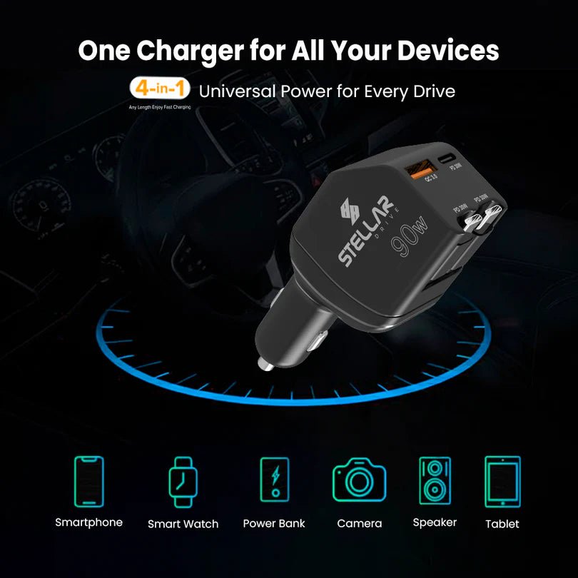 STELLAR DRIVE XC - 11 90W 4 - in - 1 Fast Car Mobile Charger (90W) - TurboCars