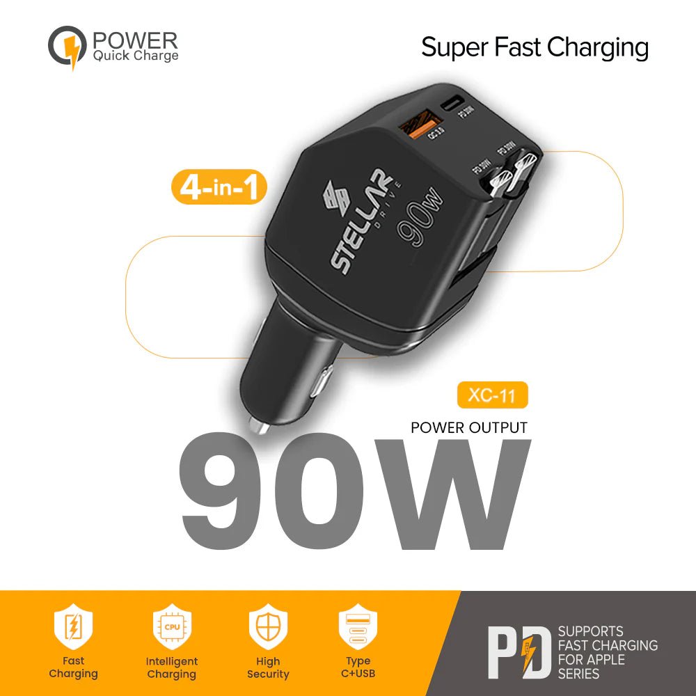 STELLAR DRIVE XC - 11 90W 4 - in - 1 Fast Car Mobile Charger (90W) - TurboCars