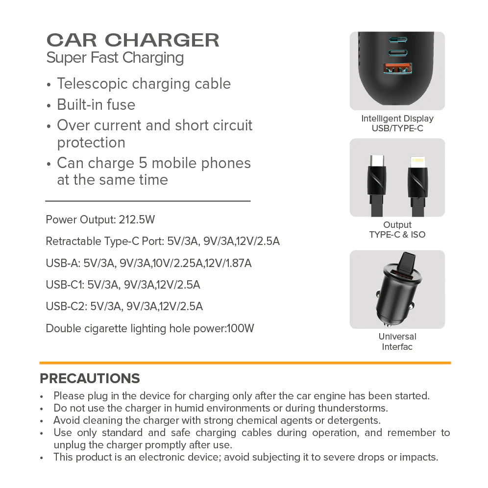 Stellar Drive XC - 13 - 5 - in - 1 Car Mobile Phone Charger (117W) - TurboCars