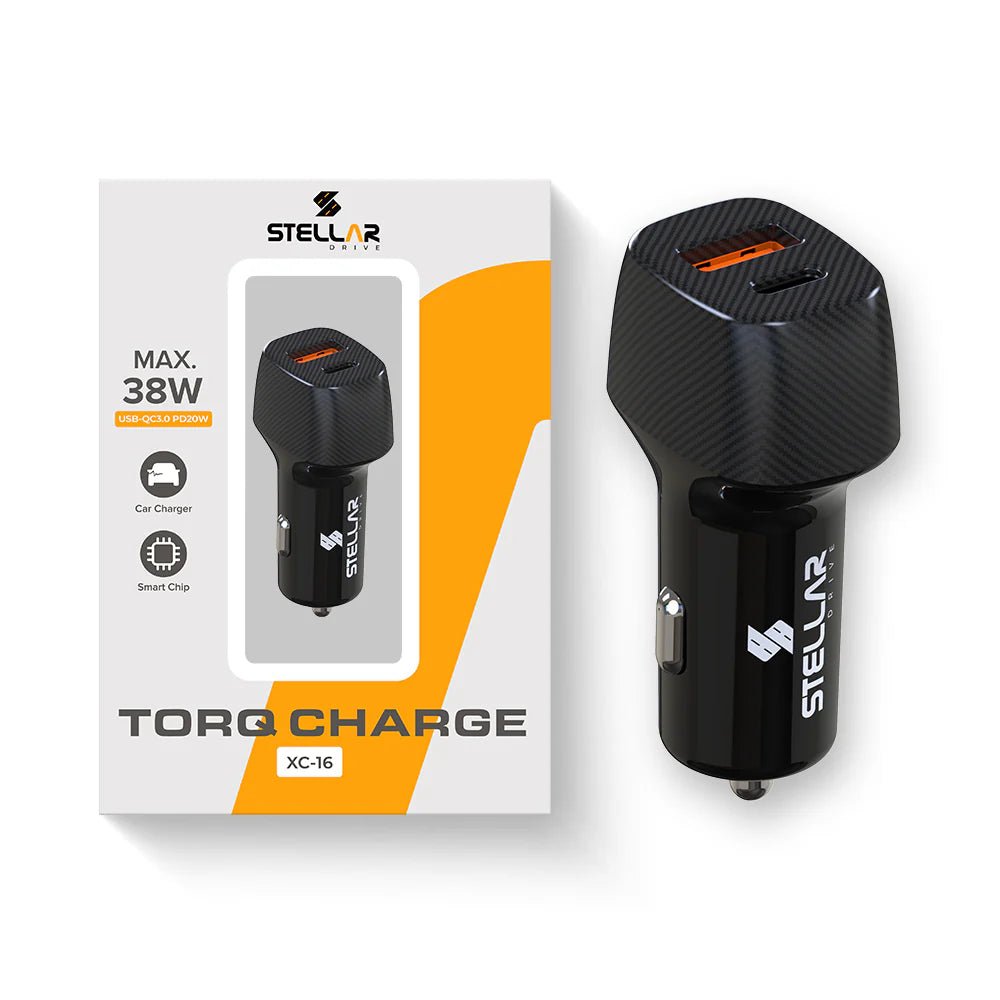 STELLAR DRIVE XC - 16 TORQ CHARGE™ 38W Fast Car Charger with PD 20W & QC 3.0 - TurboCars