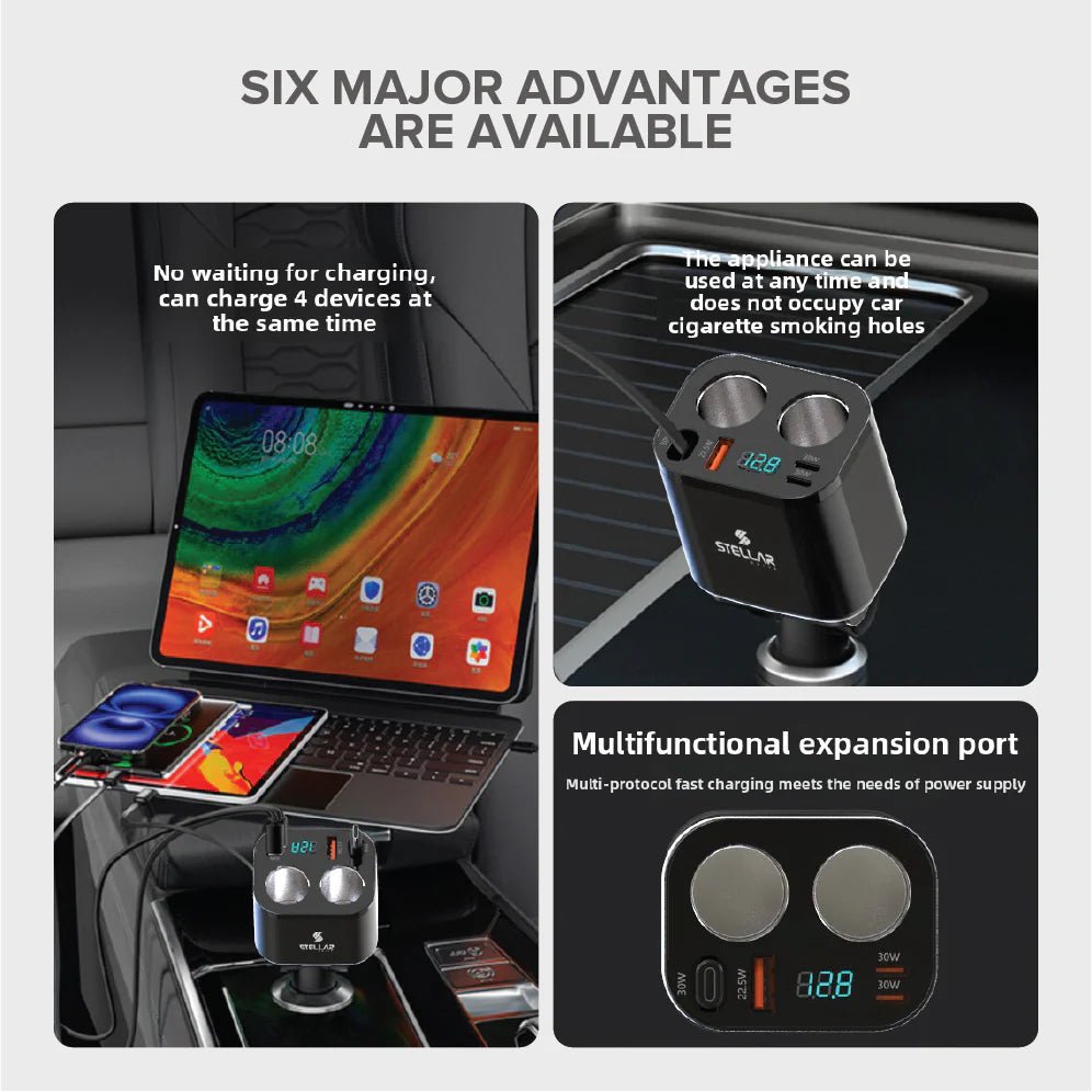 STELLAR DRIVE XC - 17™ India’s 1st Dual 12V Socket 212.5W Fast Car Charger - TurboCars