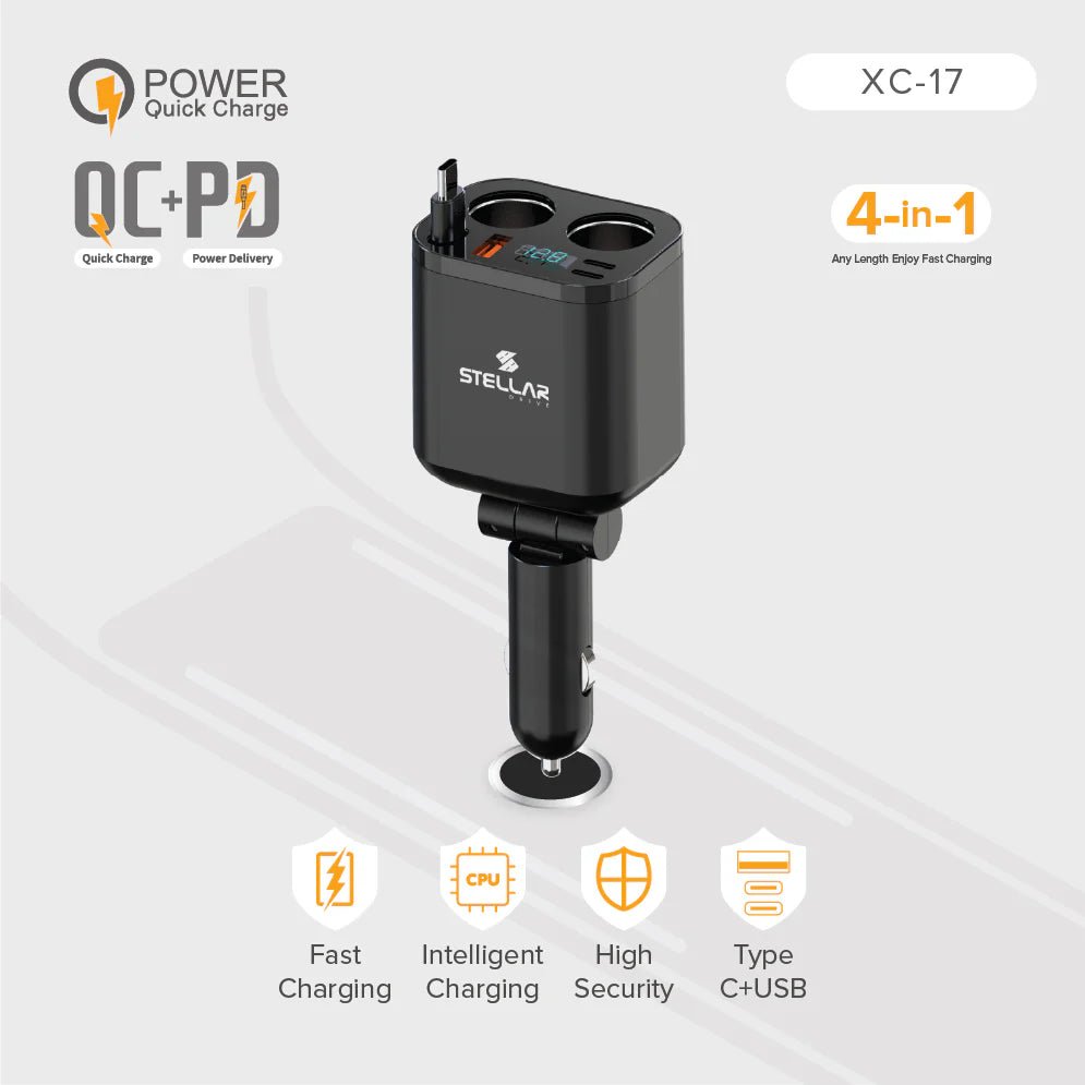 STELLAR DRIVE XC - 17™ India’s 1st Dual 12V Socket 212.5W Fast Car Charger - TurboCars