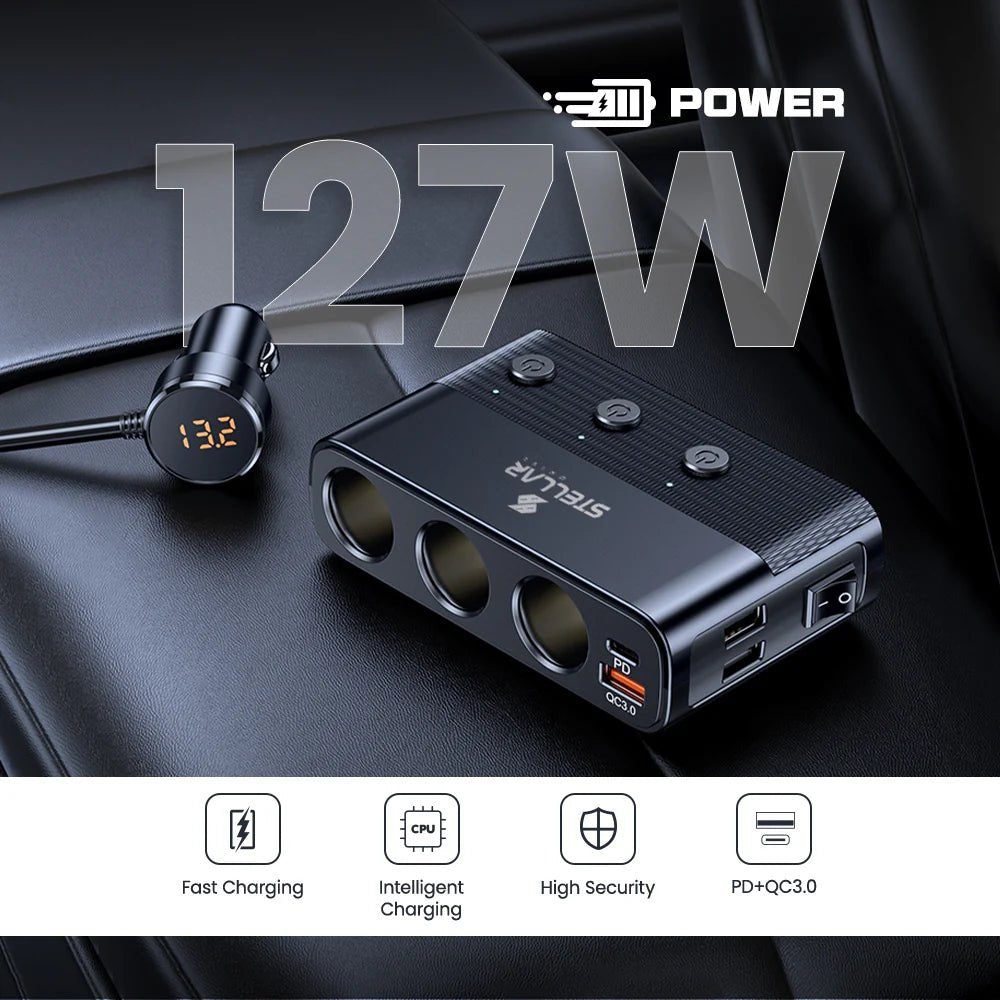 STELLAR DRIVE XC - 28™ 127W 7 - in - 1 Fast Car Charger & Power Hub for Cars, SUVs & Trucks - TurboCars