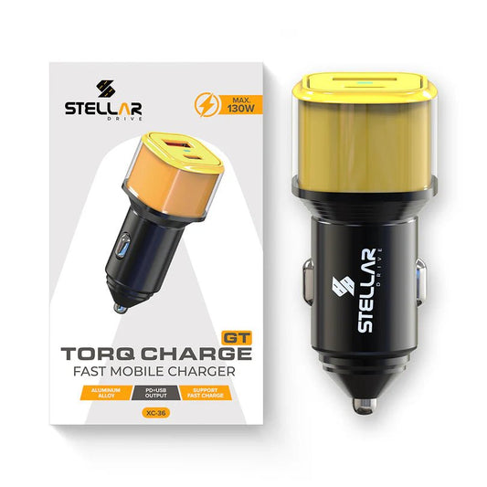 STELLAR DRIVE XC - 36 TORQ CHARGE GT™ 130W Ultra Fast Car Charger with 100W USB + 30W PD - TurboCars