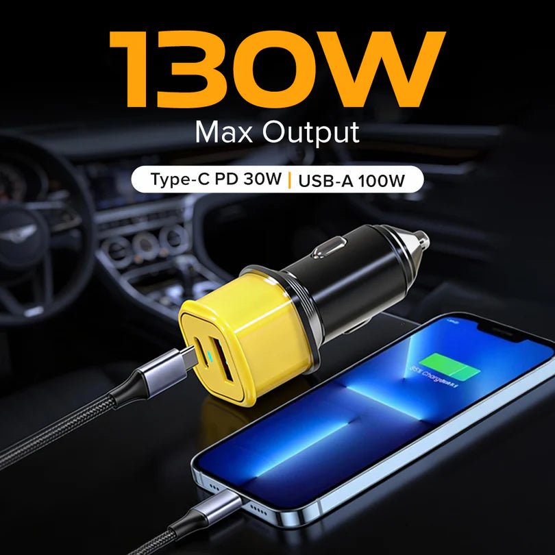 STELLAR DRIVE XC - 36 TORQ CHARGE GT™ 130W Ultra Fast Car Charger with 100W USB + 30W PD - TurboCars